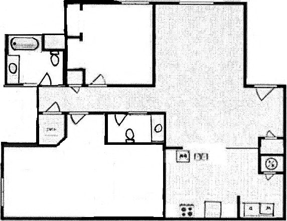 Floor plan for 3 beds, 1.5 baths, 1000 sqft